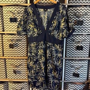 Mossimo Supply Co. Blue and Yellow Midi Dress with V-Neck and Cinched Waist